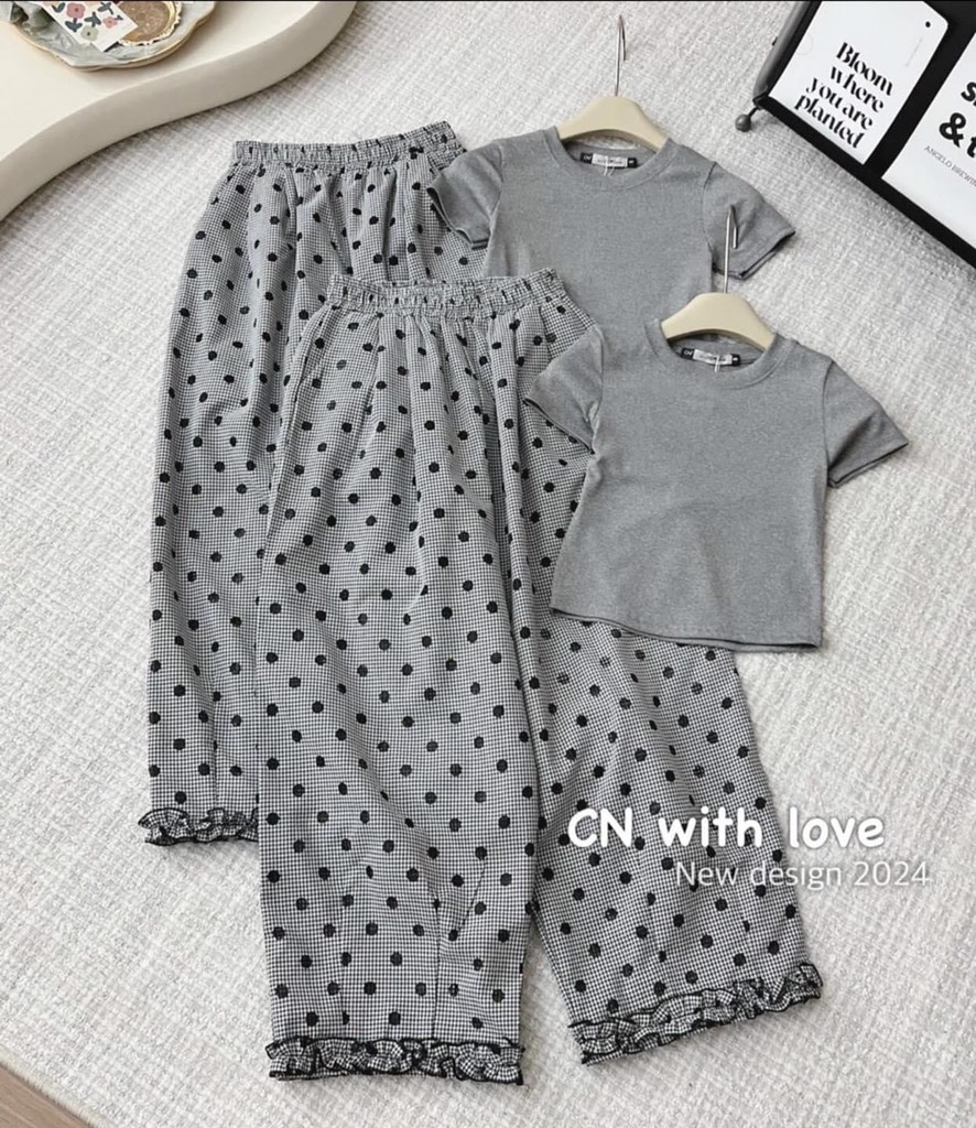 SET ÁO TĂM PHỐI QUẦN CHẤM BI NỮ