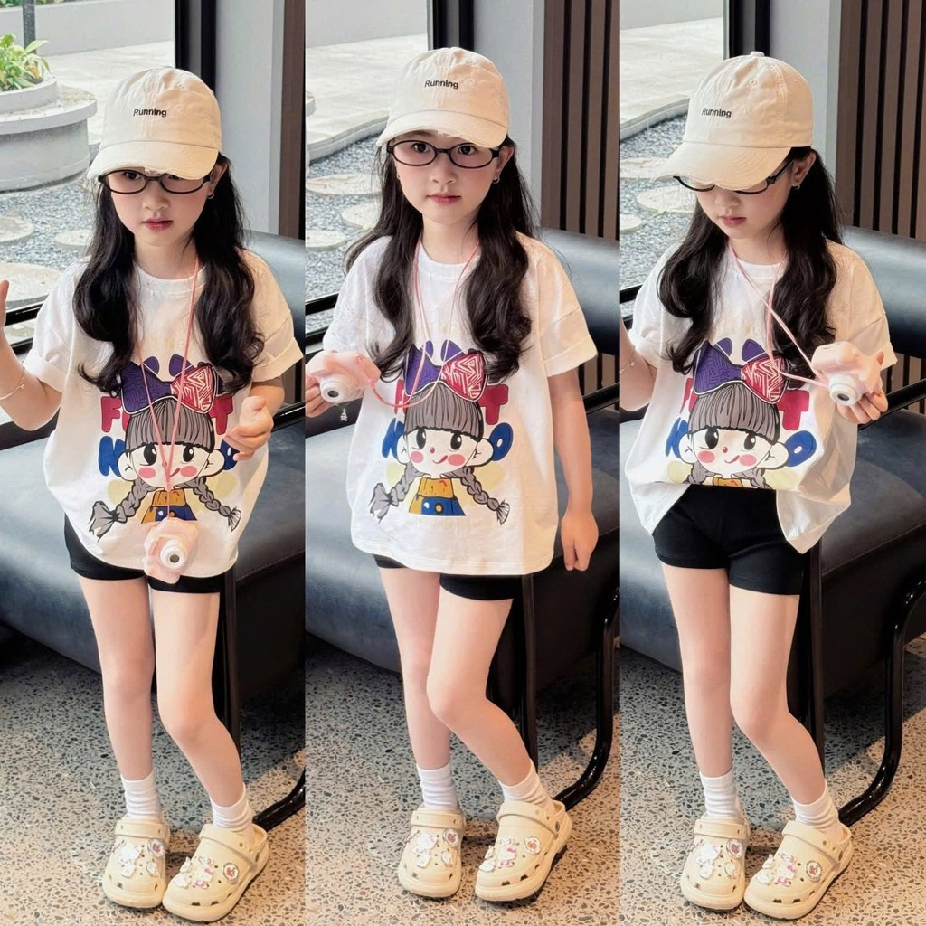 ÁO PHÔNG HÌNH CÔ GÁI NƠ MẸ CON MÀU TRẮNG