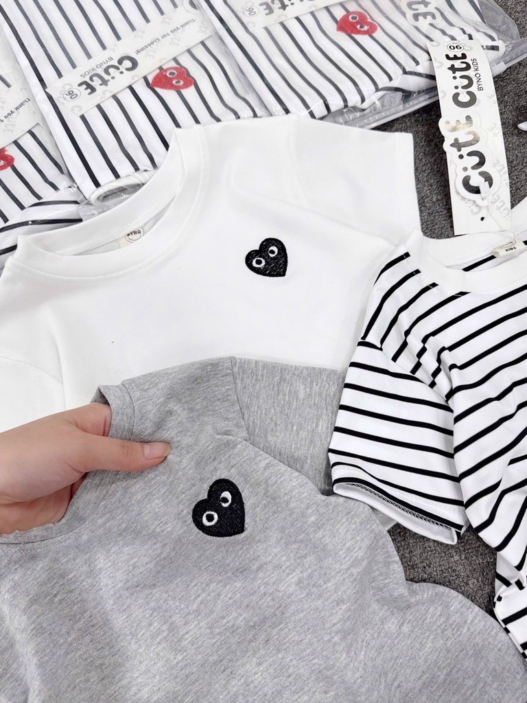 SET 3 ÁO COTTON THÊU TIM CHO BÉ TRAI XUẤT XỊN NEW 2025