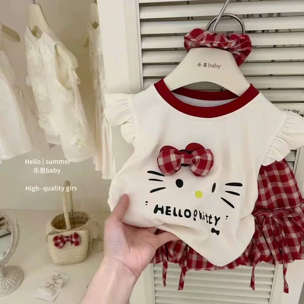 SET MÈO NƠ KẺ CV ÁO KHĂN KÈM TÚI BÉ GÁI (LOẠI ĐẮT KÈM TÚI NƠ)