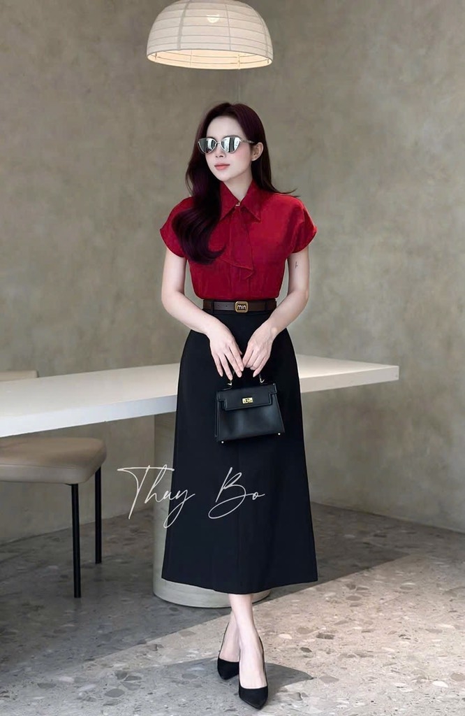 ÁO SƠ MI GU TAY LIỀN MIX NƠ CỔ NỮ(XẢ 85k)