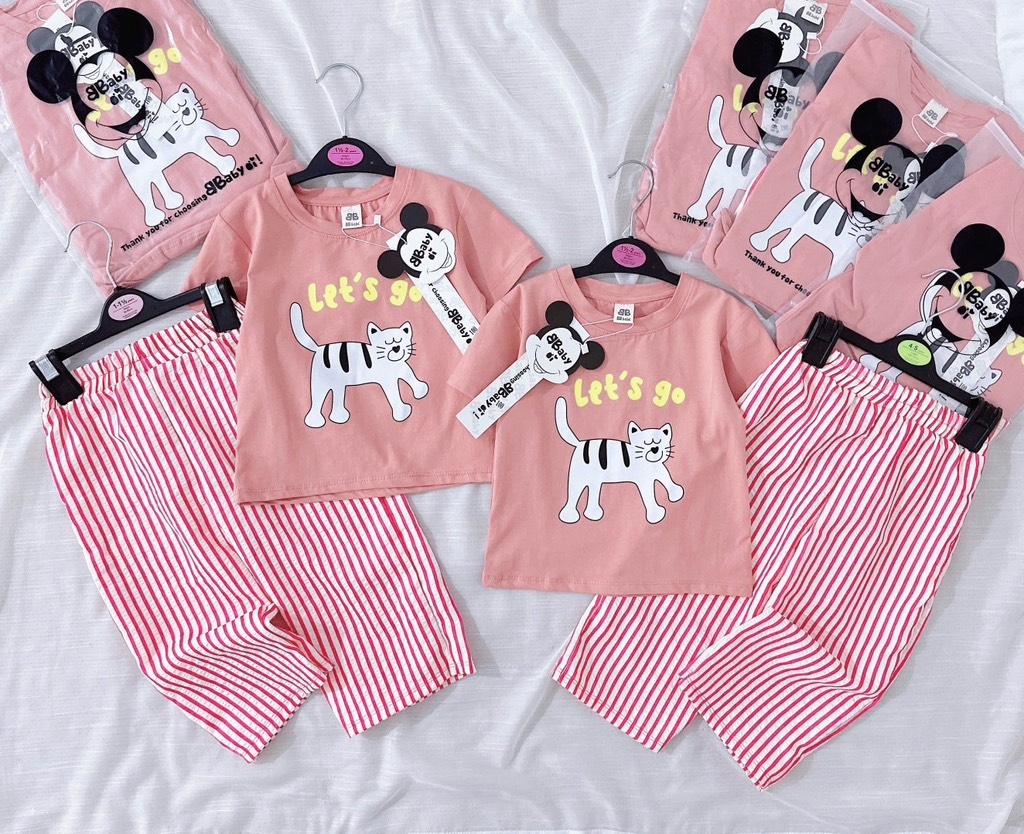 SET BỘ MÈO HỒNG QUẦN KẺ BÉ GÁI SẴN (XẢ 49k)