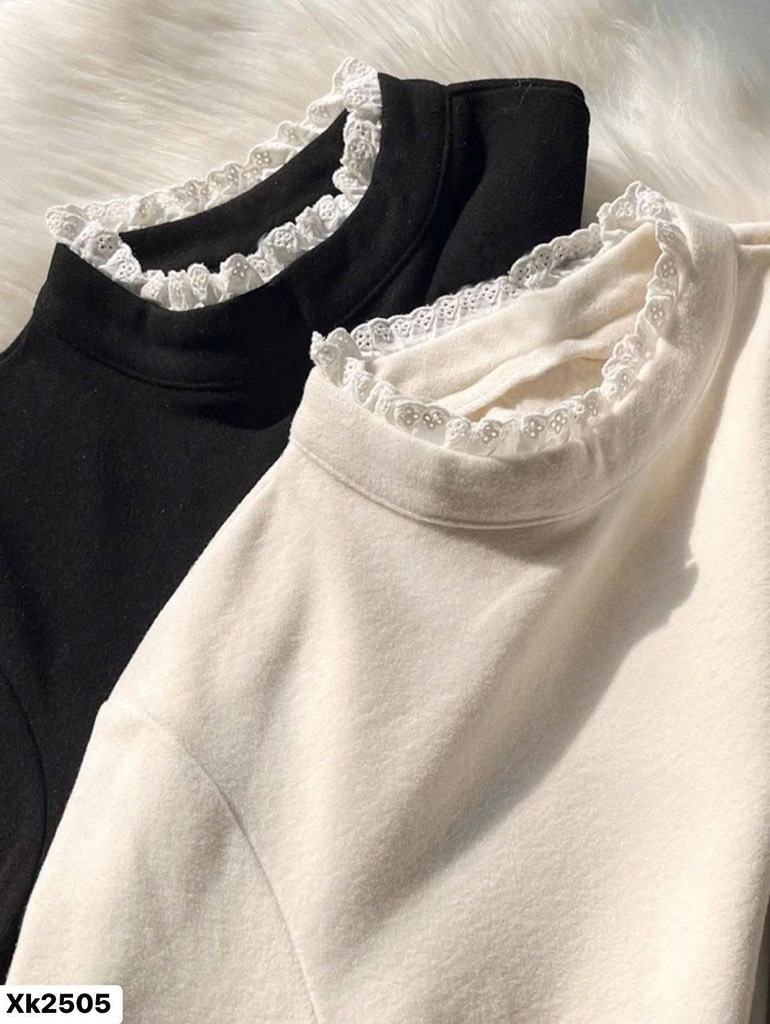 SET 2 ÁO ZIP NỈ LÔNG PHỐI REN NỮ THU ĐÔNG