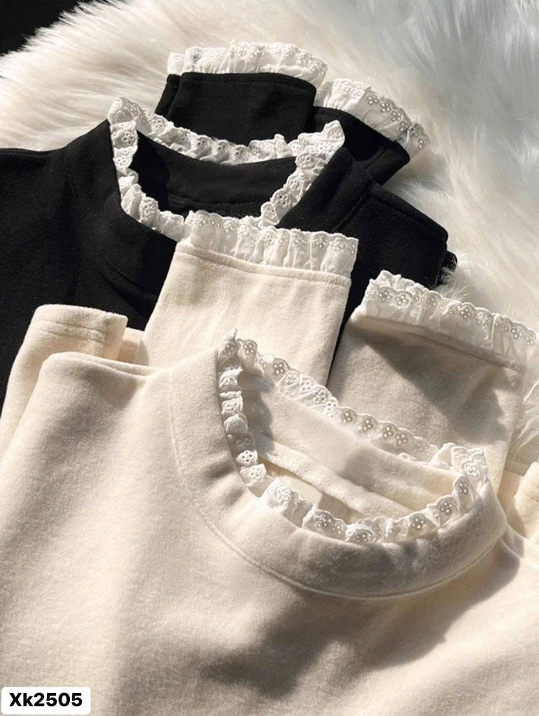 SET 2 ÁO ZIP NỈ LÔNG PHỐI REN NỮ THU ĐÔNG