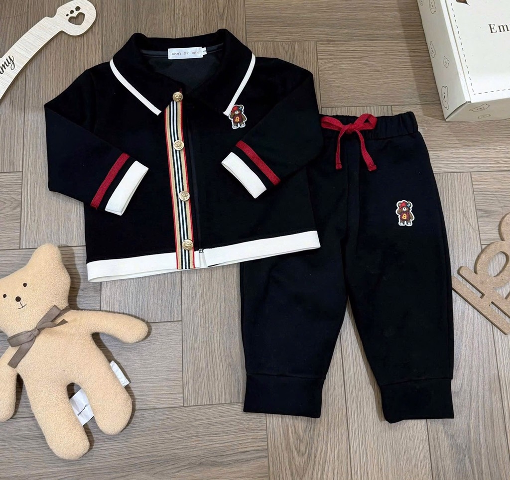 SET BỘ DÀI PHỐI VIỀN THÊU GẤU BÉ TRAI BÉ GÁI SẴN (SALE TRAI 95K - GÁI 100K)