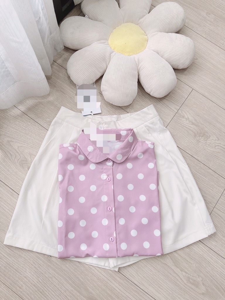 SET CHẤM BI HỒNG CỔ SEN NHỎ MIXX SHORT KAKI SẴN