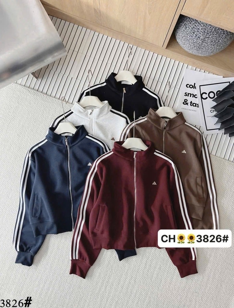 ÁO KHOÁC NỈ HAI DA 3 SỌC 3 MÀU NỮ THU ĐÔNG