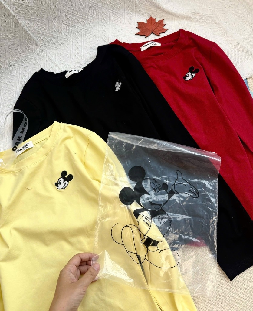 SET 3 ÁO ĐỎ VÀNG ĐEN THÊU MICKEY NỮ THU ĐÔNG SẴN