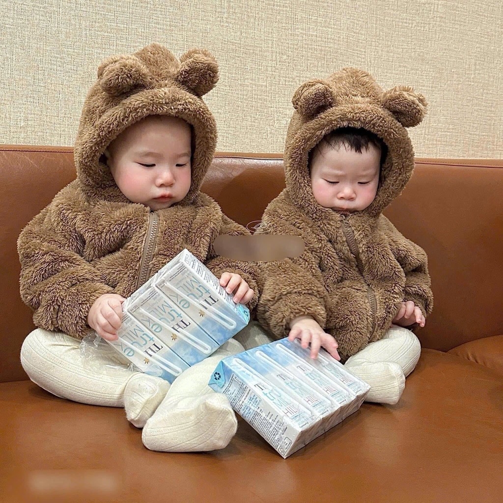 ÁO LÔNG MŨ TAI GẤU DÀI TAY BÉ TRAI BÉ GÁI