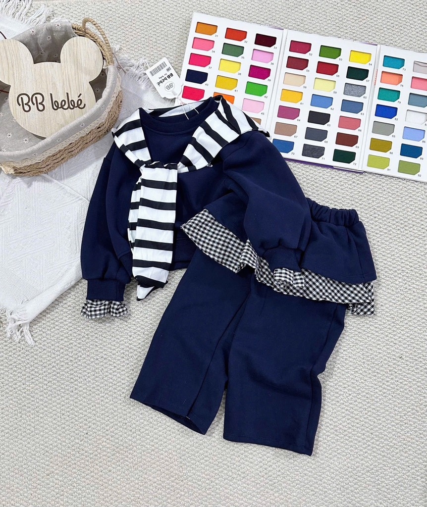 SET BỘ NỈ 2 DA KÈM KHĂN BÉ GÁI MÀU THAN