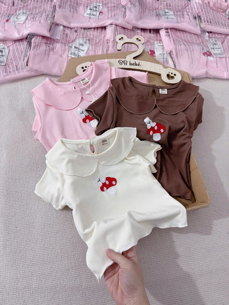 SET 3 ÁO CỔ SEN THÊU NẤM BÉ GÁI SẴN (SALE 59k)