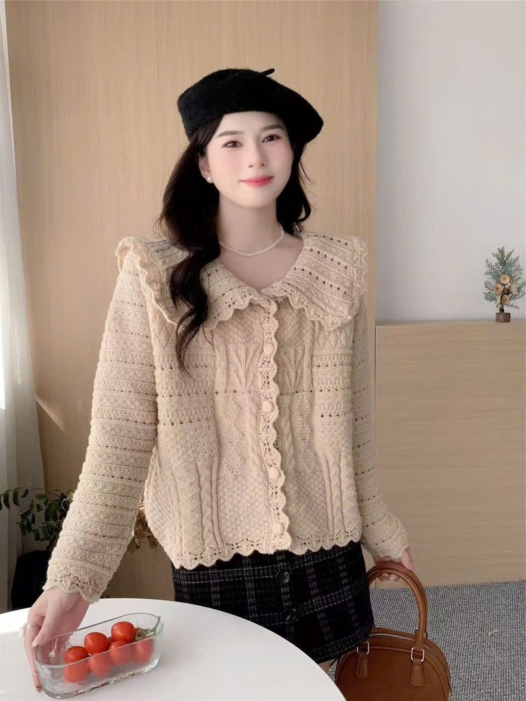 ÁO LEN REN CỔ SEN 4 MÀU NỮ THU ĐÔNG SẴN