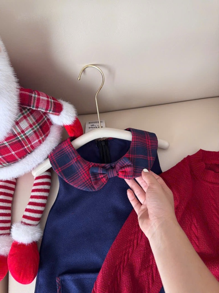 SET DÀI VÁY DẠ KÈM ÁO LEN CARDIGAN ĐỎ BÉ GÁI SẴN