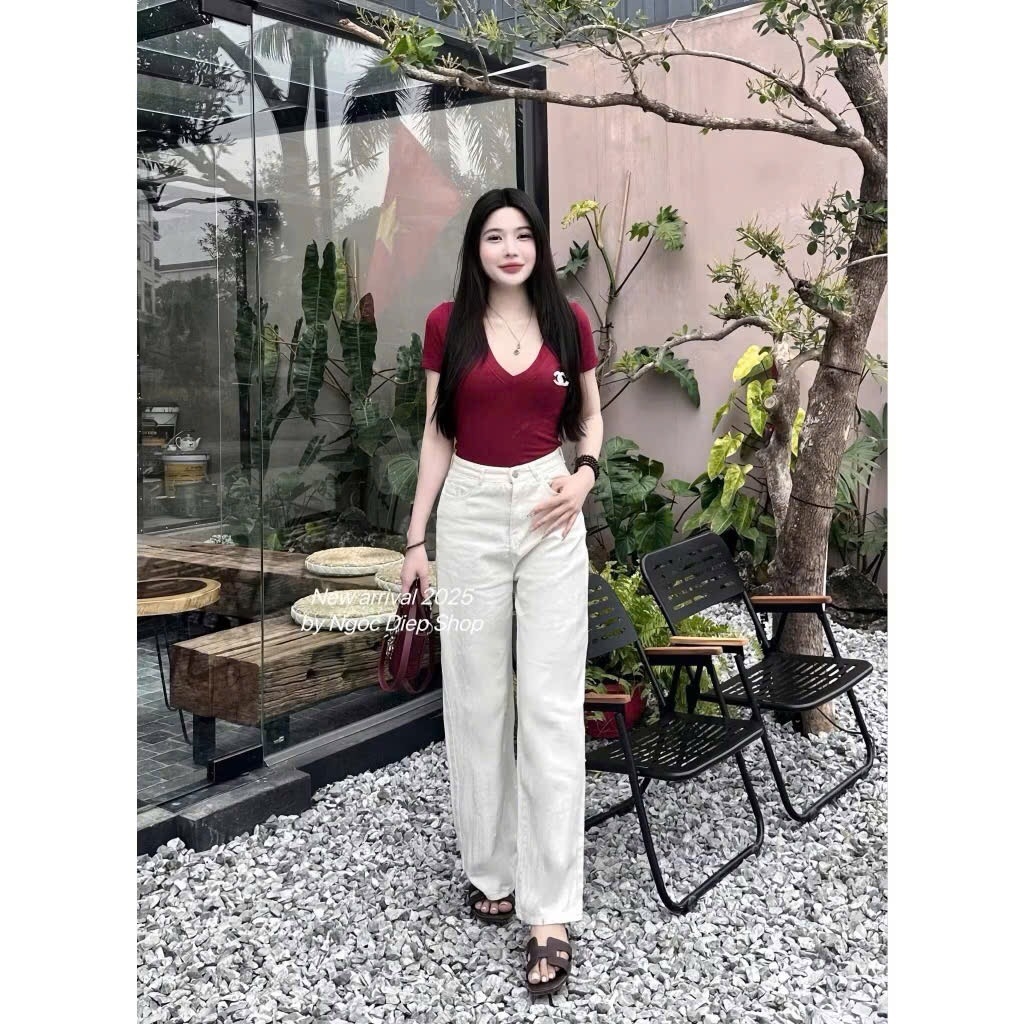 QUẦN BÒ NỮ TRẮNG THÊU CHANEL ĐỎ TÚI SAU SẴN (SALE 97k)