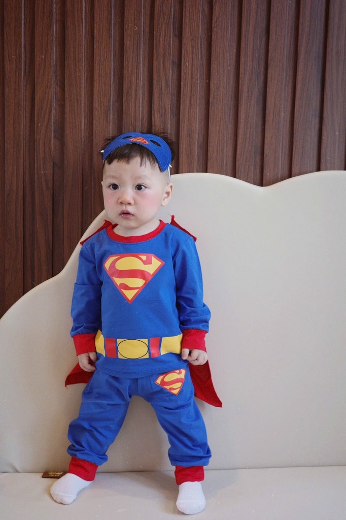 SET BỘ DÀI COTTON SUPER MAN XANH KÈM MẶT NẠ ÁO CHOÀNG BÉ TRAI