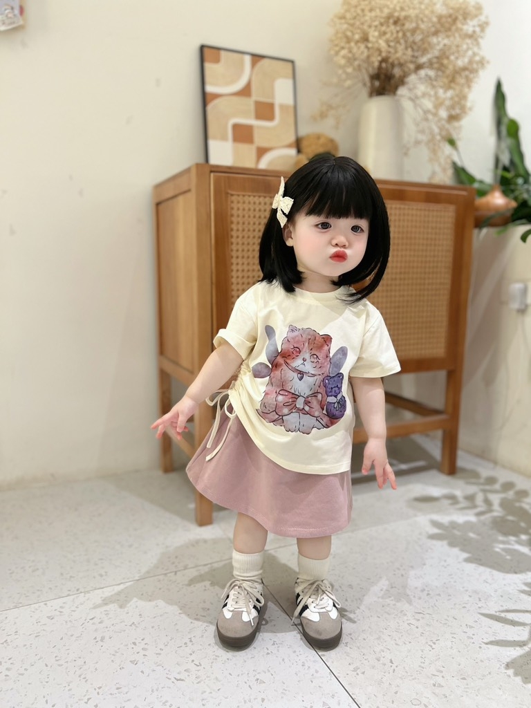 SET ÁO VÁY HỒNG BÉ GÁI KÈM MŨ