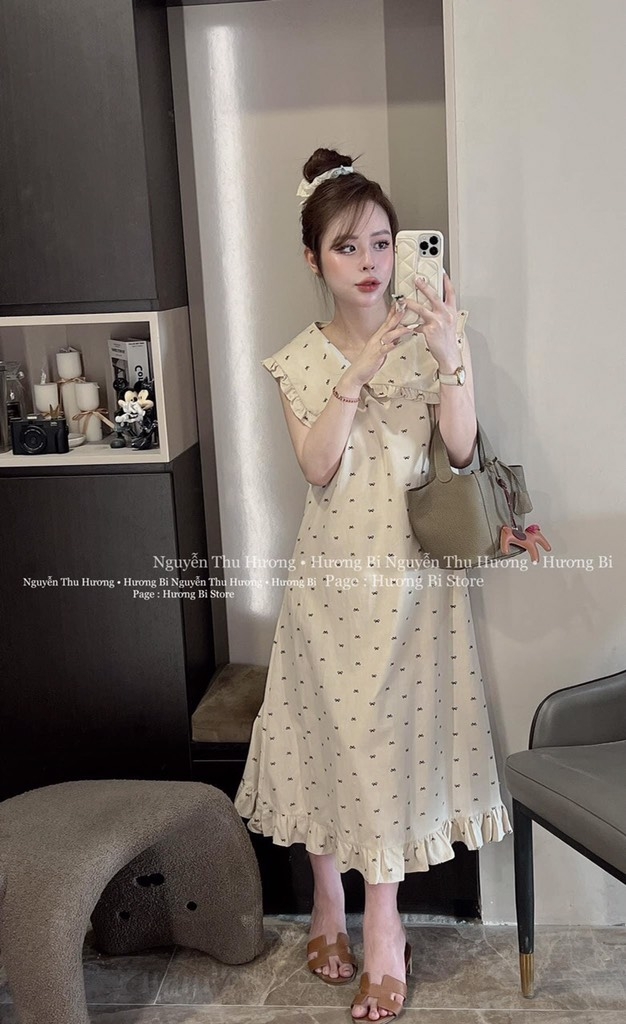VÁY SUÔNG NƠ CỔ BÈO NỮ (Xả 60k)