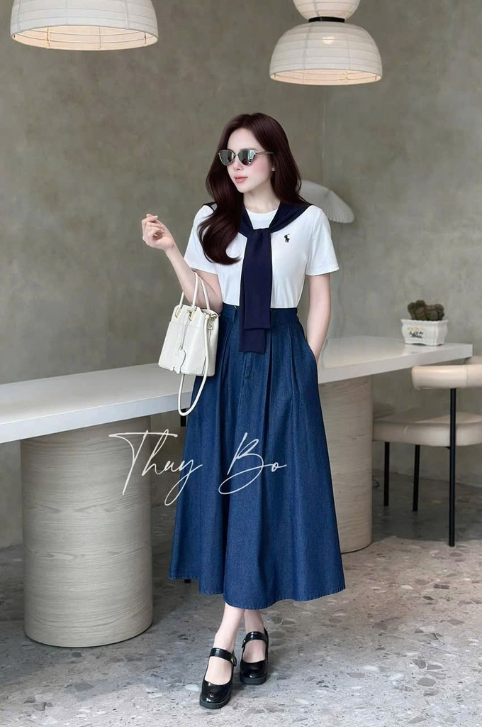 SET CHÂN VÁY LY PHỐI ÁO CT KÈM KHĂN QUÀNG NỮ