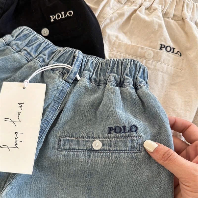 QUẦN KAKI SHORT CẠP CHUN MMY 4M THÊU POLO BÉ TRAIBÉ GÁI ( xả 29k)