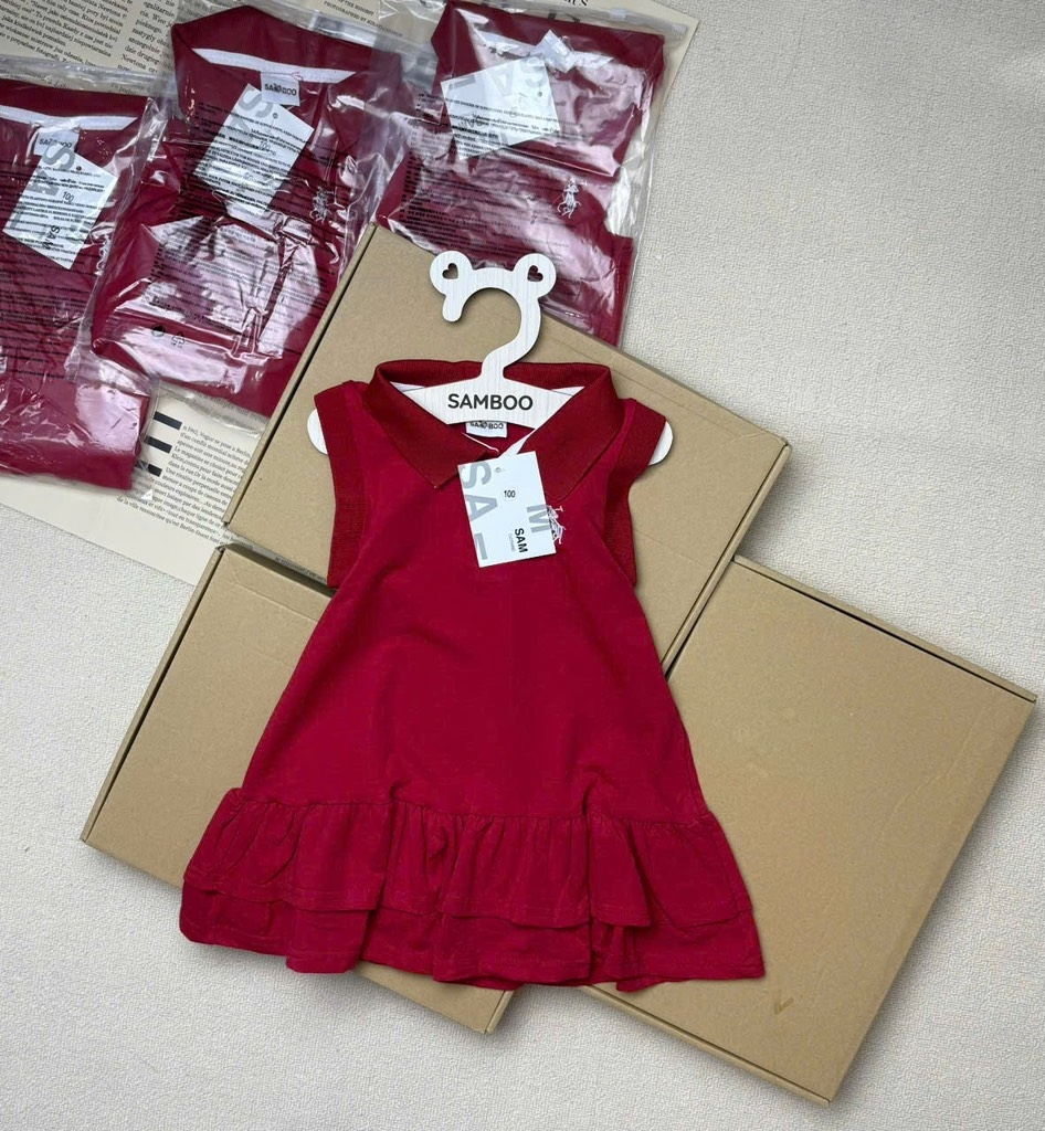VÁY POLO ĐỎ THÊU NGỰA BÉ GÁI SẴN(SALE 59k)