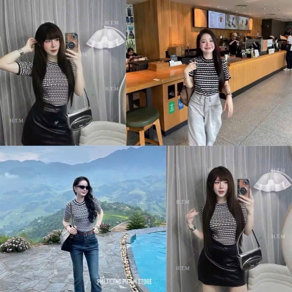 ÁO LEN MONGTOGHI KẺ ĐEN TRẮNG HOẠ TIẾT NỮ THU ĐÔNG SẴN