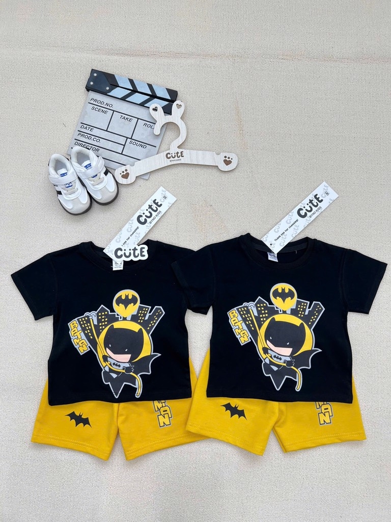 SET BỘ COTTON BATMAN TONE ĐEN VÀNG CHO BÉ TRAI( xả 57k )