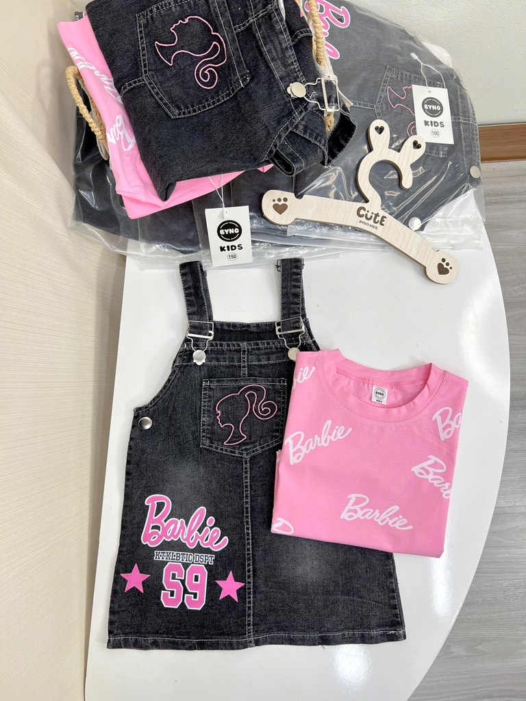 SET ÁO HỒNG IN TRÀN MIX YẾM JEAN BARBIE BÉ GÁI