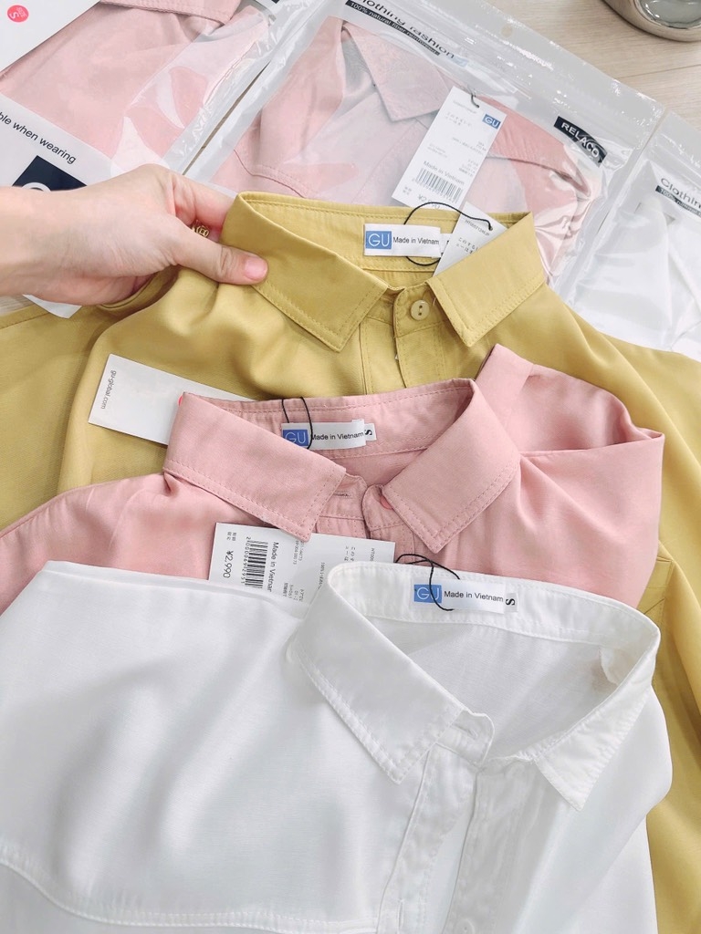 ÁO SƠ MI GU TÚI TRƯỚC HỒNG TRẮNG NỮ SẴN (SALE 80k)