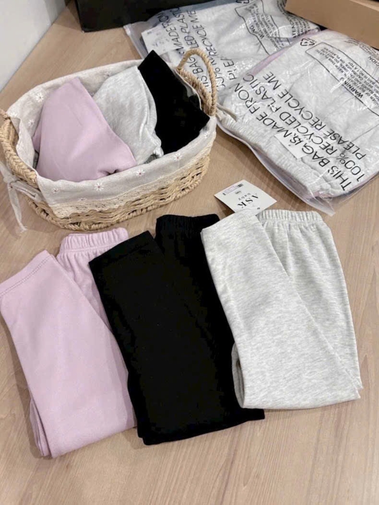 SET 3 QUẦN LEGGING DÀI LÓT LÔNG BÉ GÁI