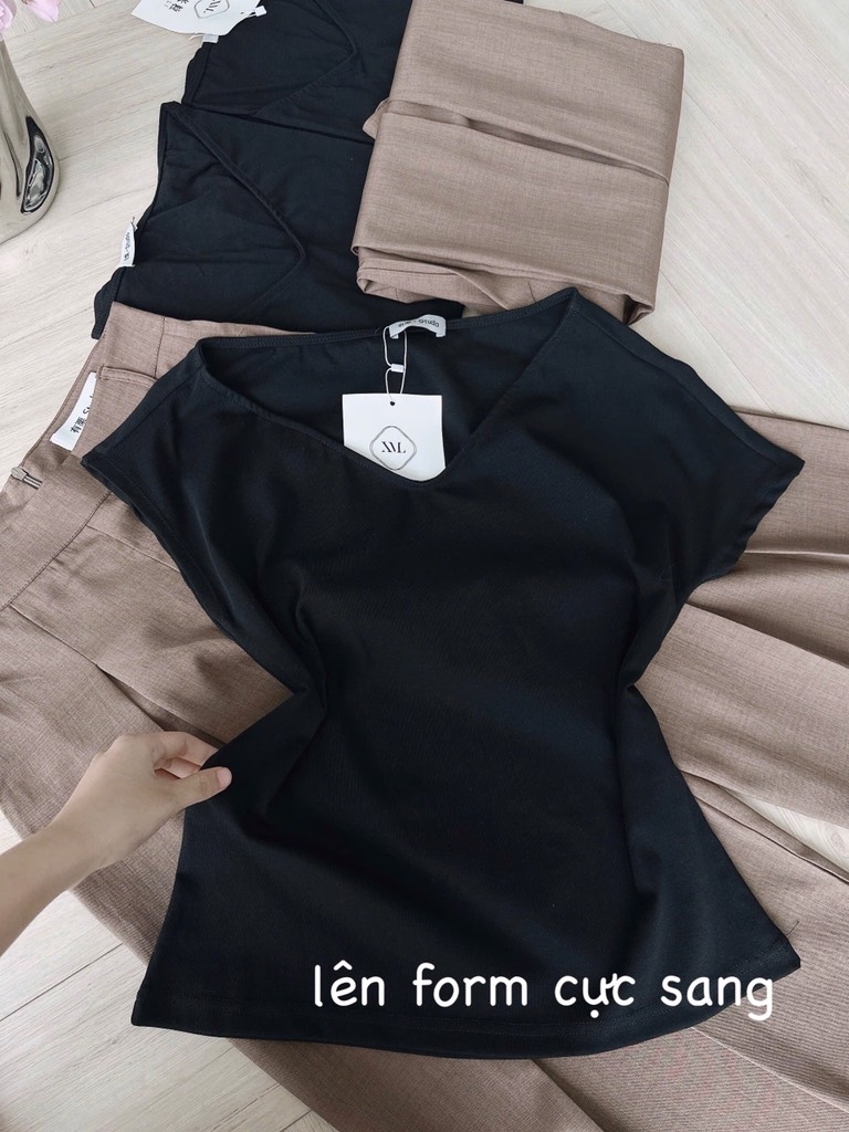SET NÂU QUẦN LI ỐNG RỘNG MIX ÁO TIM LỆCH VAI NỮ SẴN (SALE 160k)