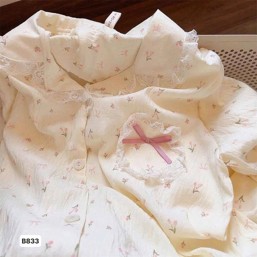 SET BỘ PIJAMA ÁO DÀI QUẦN DÀI HOA NHĂN NỮ