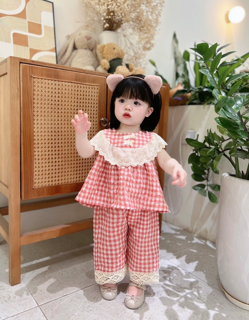 SET KẺ PHỐI REN ĐÍNH NƠ BÉ GÁI
