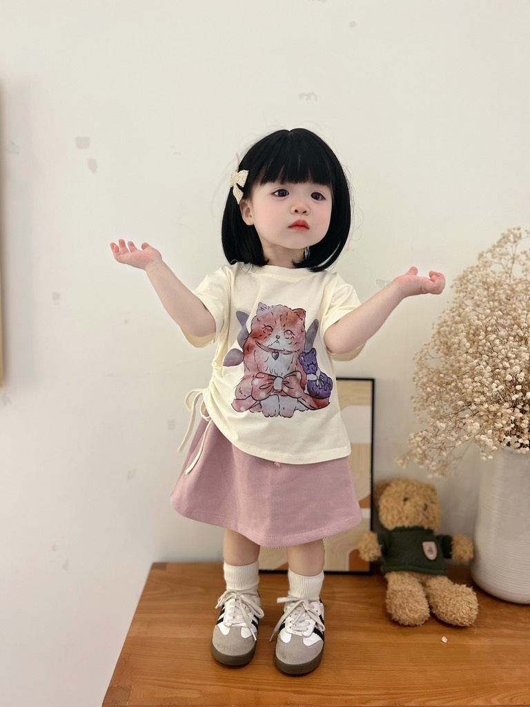 SET ÁO VÁY HỒNG BÉ GÁI KÈM MŨ