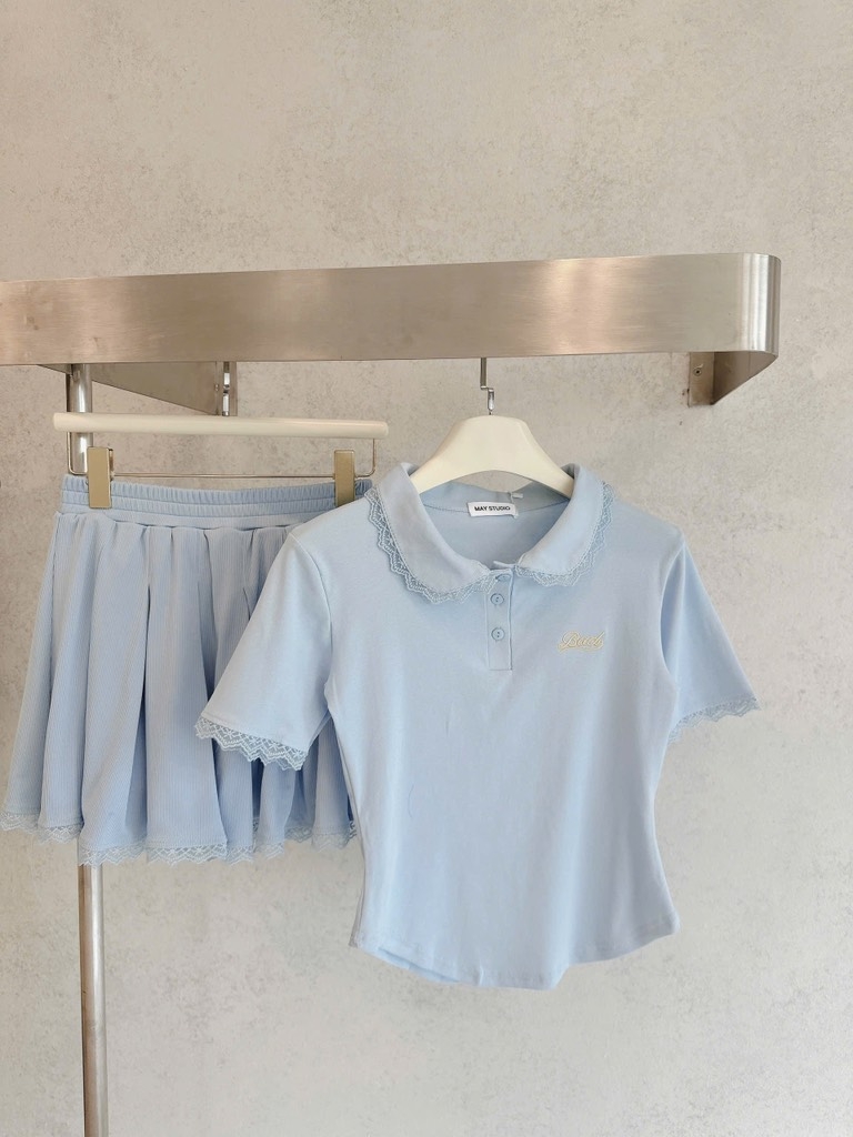 SET ÁO POLO CỔ SEN PHỐI REN XANH NỮ