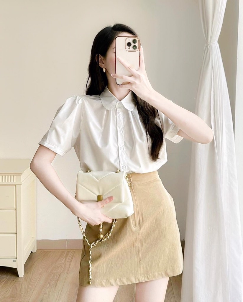 ÁO SƠ MI GU LI XẾP CỔ SEN( XẢ 60k)