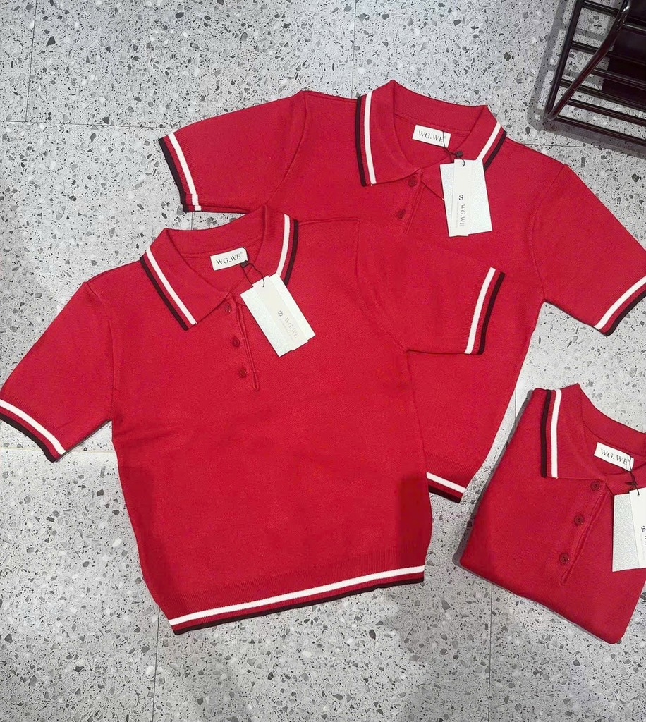 ÁO LEN POLO ĐỎ PHỐI VIỀN NỮ SẴN(XẢ 89k)