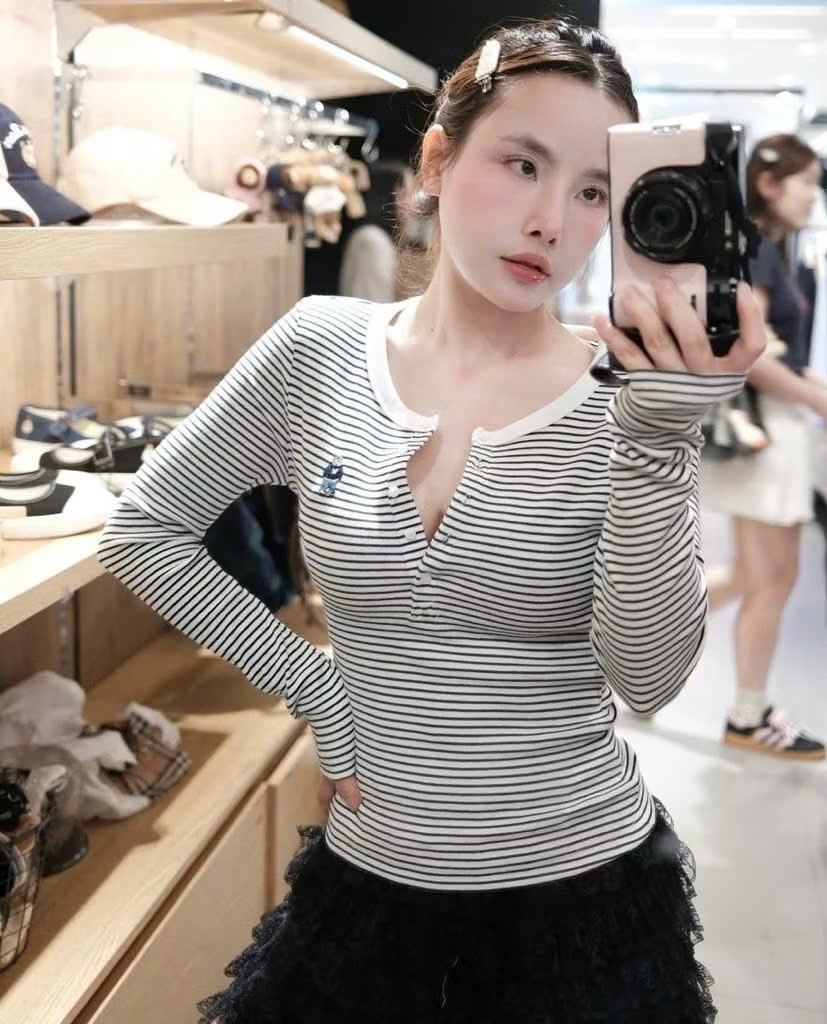 COMBO 3 ÁO THUN ZIP THÊU GẤU DÀI TAY NỮ THU ĐÔNG
