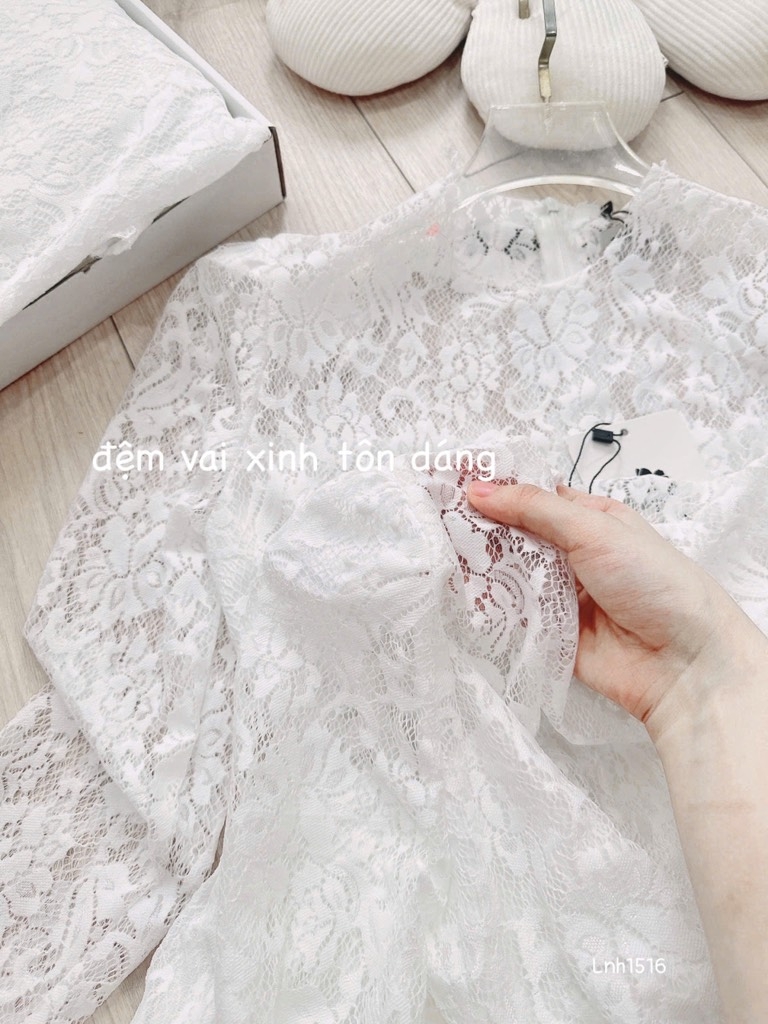 SET BỘ REN ĐỆM VAI TAY BỒNG CV DẬP LI NƠ EO NỮ THU ĐÔNG SẴN