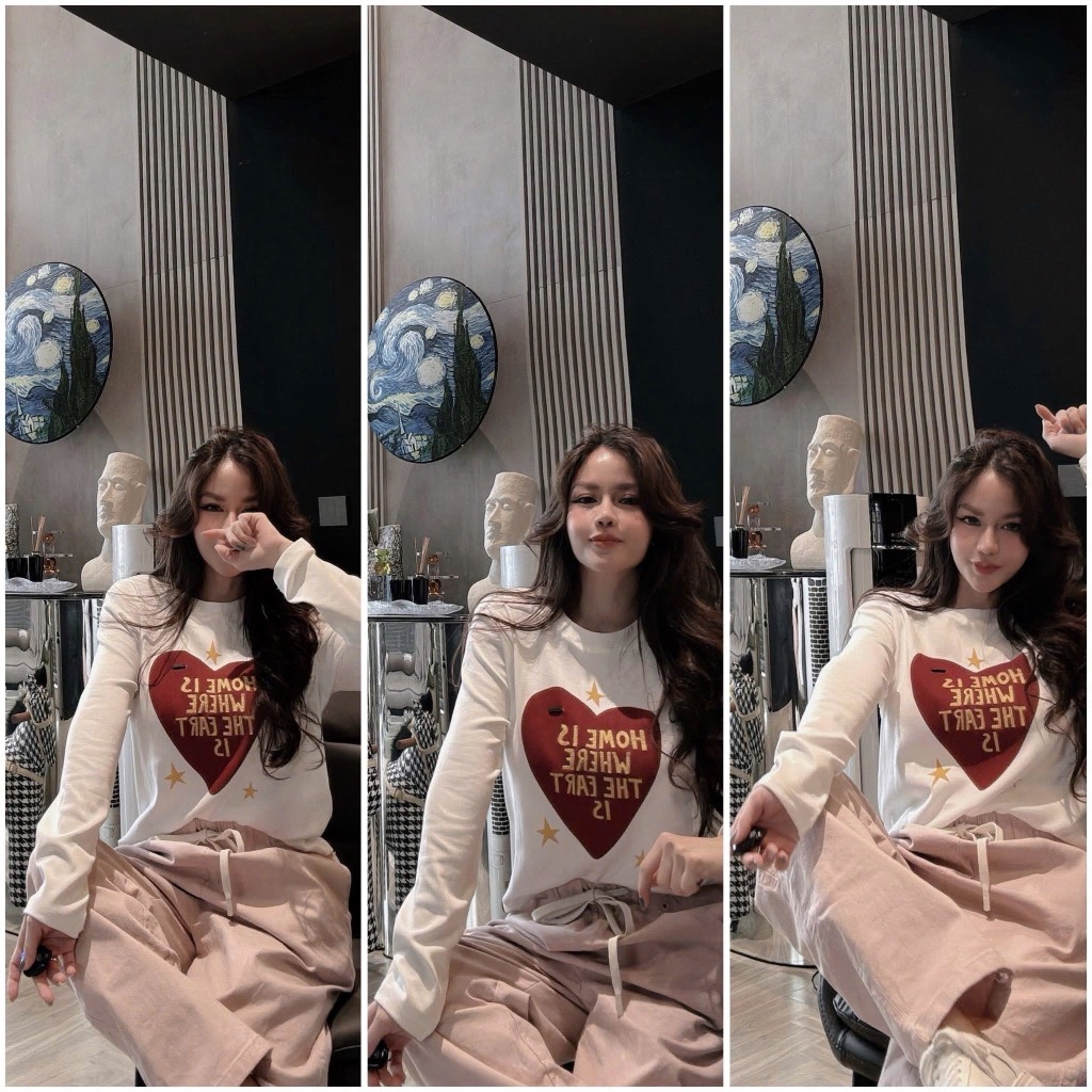 SET DÀI ÁO TIM QUẦN HỒNG NỮ THU ĐÔNG