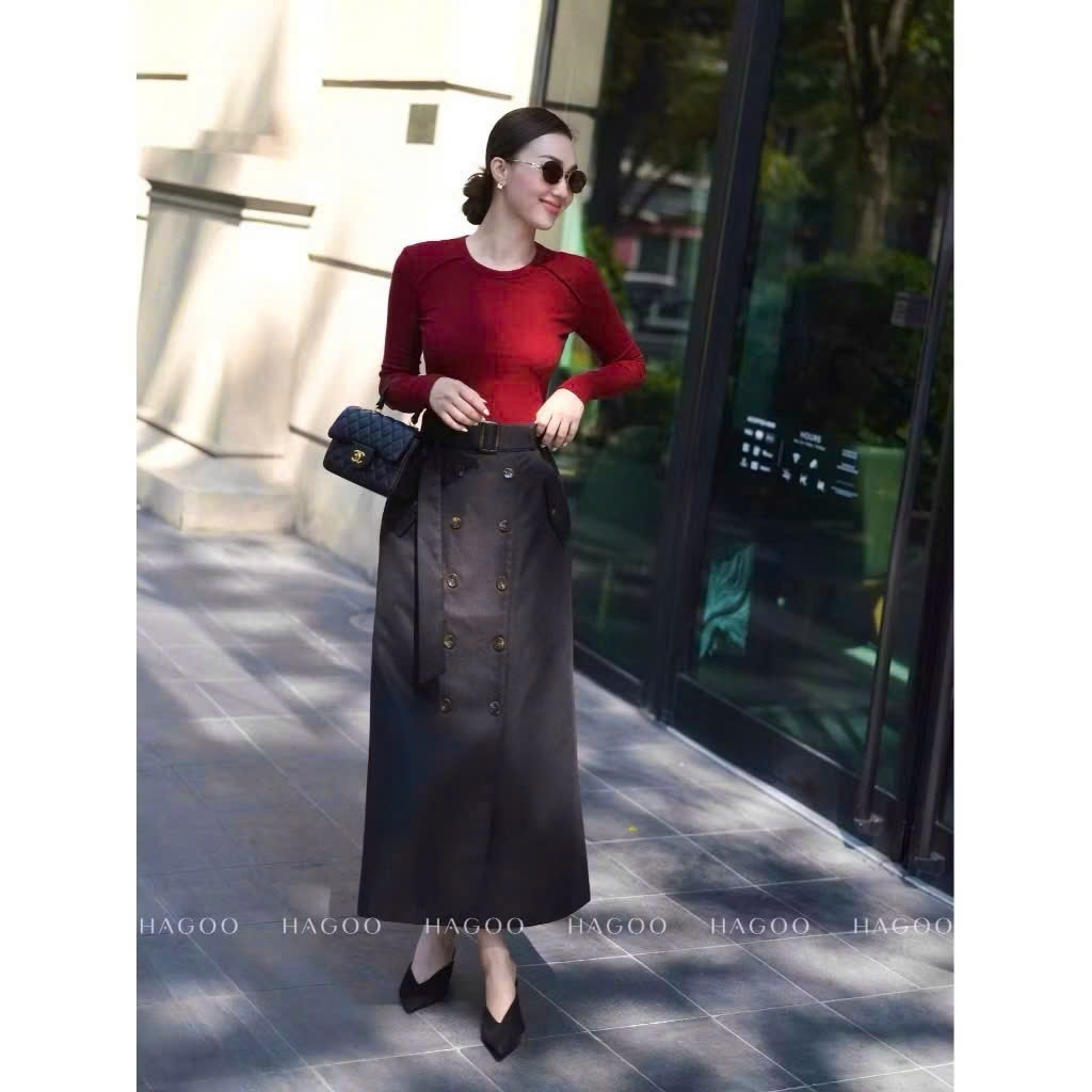 SET CHÂN VÁY MIDI ĐAI ÁO CT THIẾT KẾ NỮ SẴN(Xả 99k)