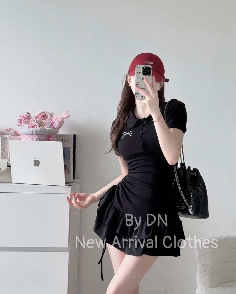 VÁY ÔM BODY CỔ BỂ POLO PHỐI ĐUÔI VÂY XOÈ TẦNG NỮ SẴN
