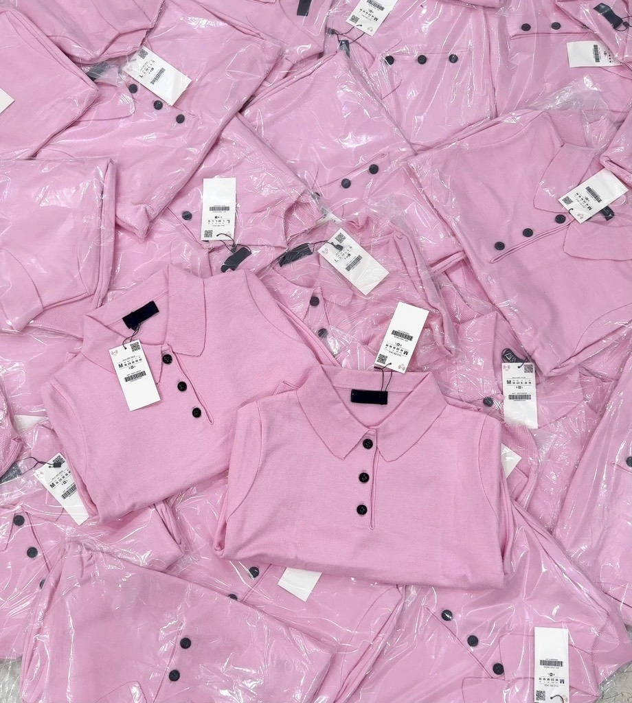 ÁO LEN POLO HỒNG CỘC TAY NỮ