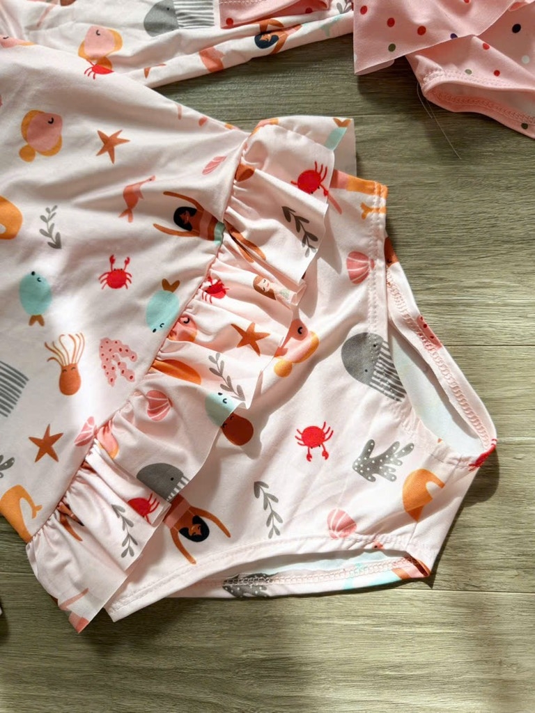 ĐỒ BƠI - SET 2 BỘ BƠI TONE HỒNG CHẤM BI ĐỘNG VẬT BIỂN BÉ GÁI SẴN (XẢ 69k)