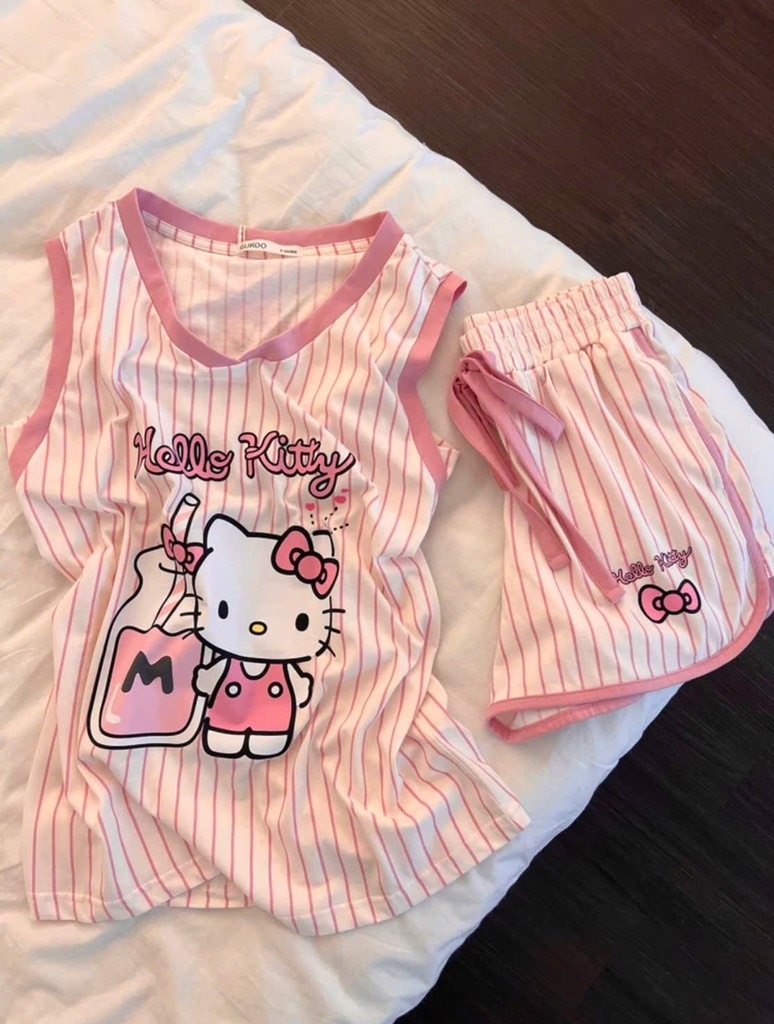 SET HỒNG KẺ MÈO KITTY NỮ