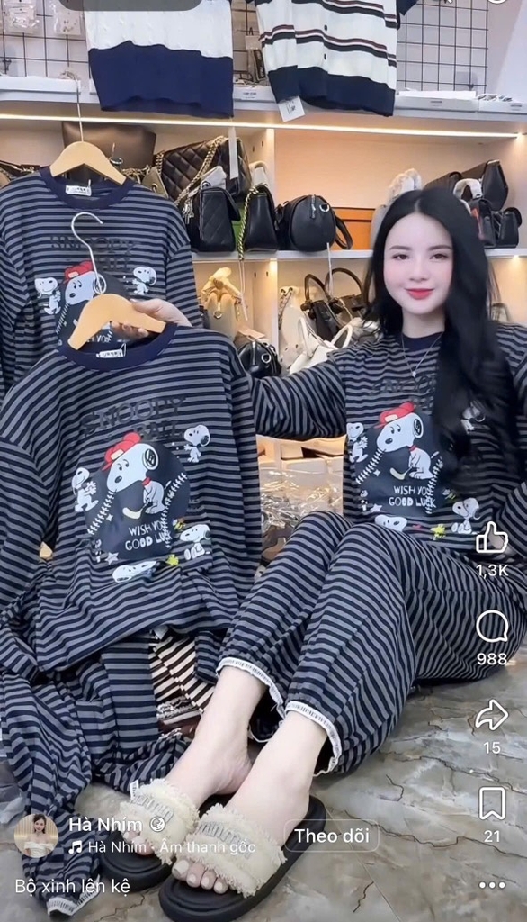 BỘ SNOOPY CHẤT ZIP KẺ XỊN FORM RỘNG NỮ THU ĐÔNG SẴN