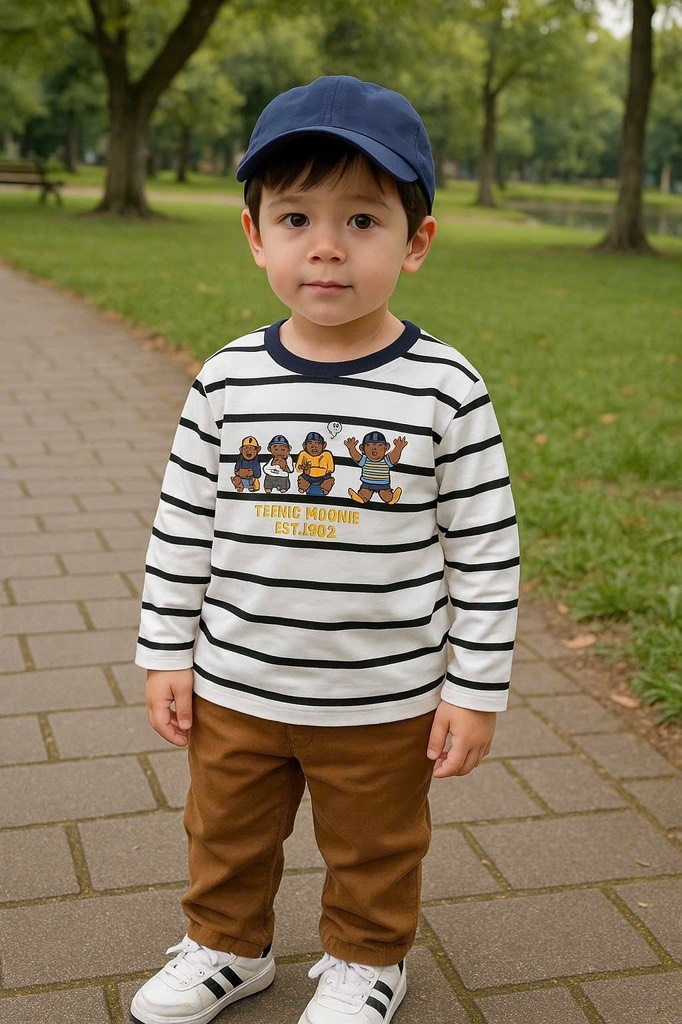 SET 2 ÁO GẤU KẺ TRẮNG DÀI TAY BÉ TRAI