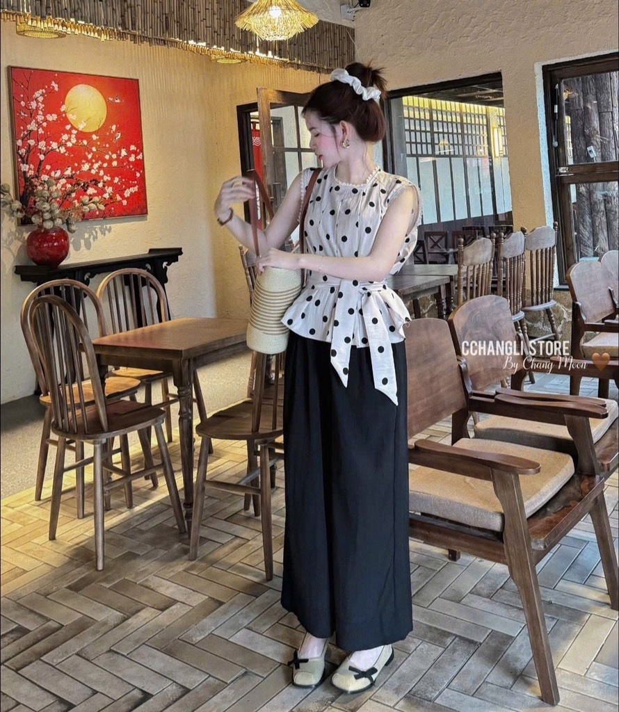 SET ÁO BE  CHẤM BI QUẦN ĐŨI NỮ