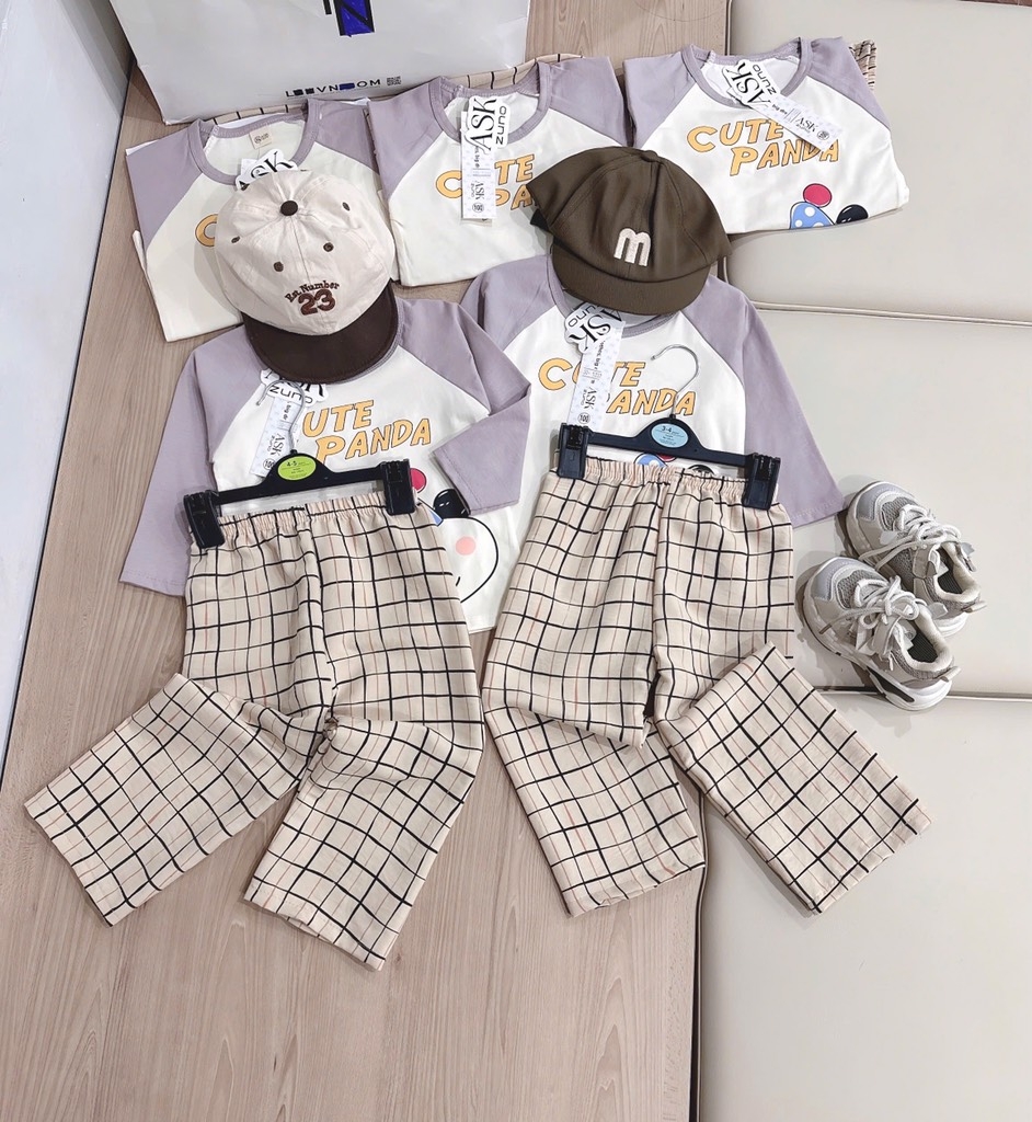 SET BỘ DÀI CUTE PANDA PHỐI QUẦN KẺ BÉ TRAI SẴN(XẢ 39k)