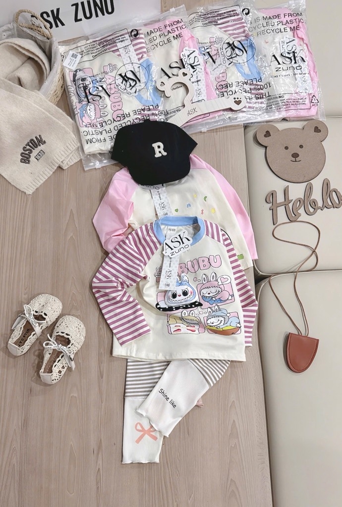 SET DÀI LABABU ĐÍNH NỔI ĐÁNG YÊU – MỀM MỊN CHUẨN COTTON XỊN BÉ GÁI