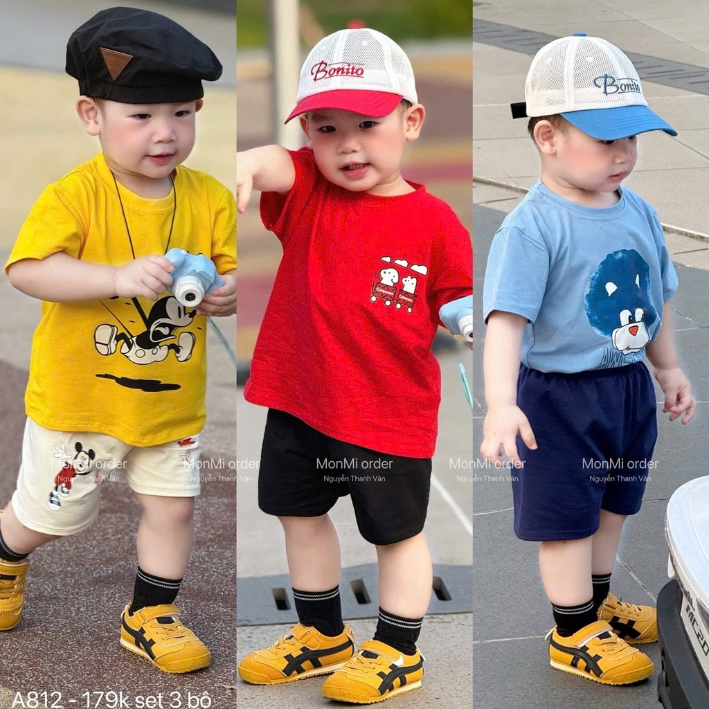 SET 3 BỘ ĐỎ VÀNG XANH CHO BÉ TRAI